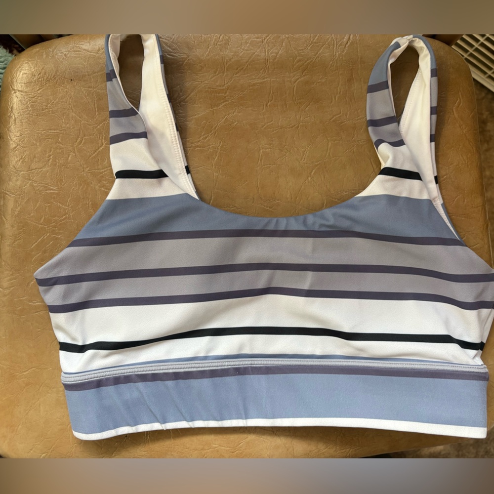 Striped Blue and White Sports Bra